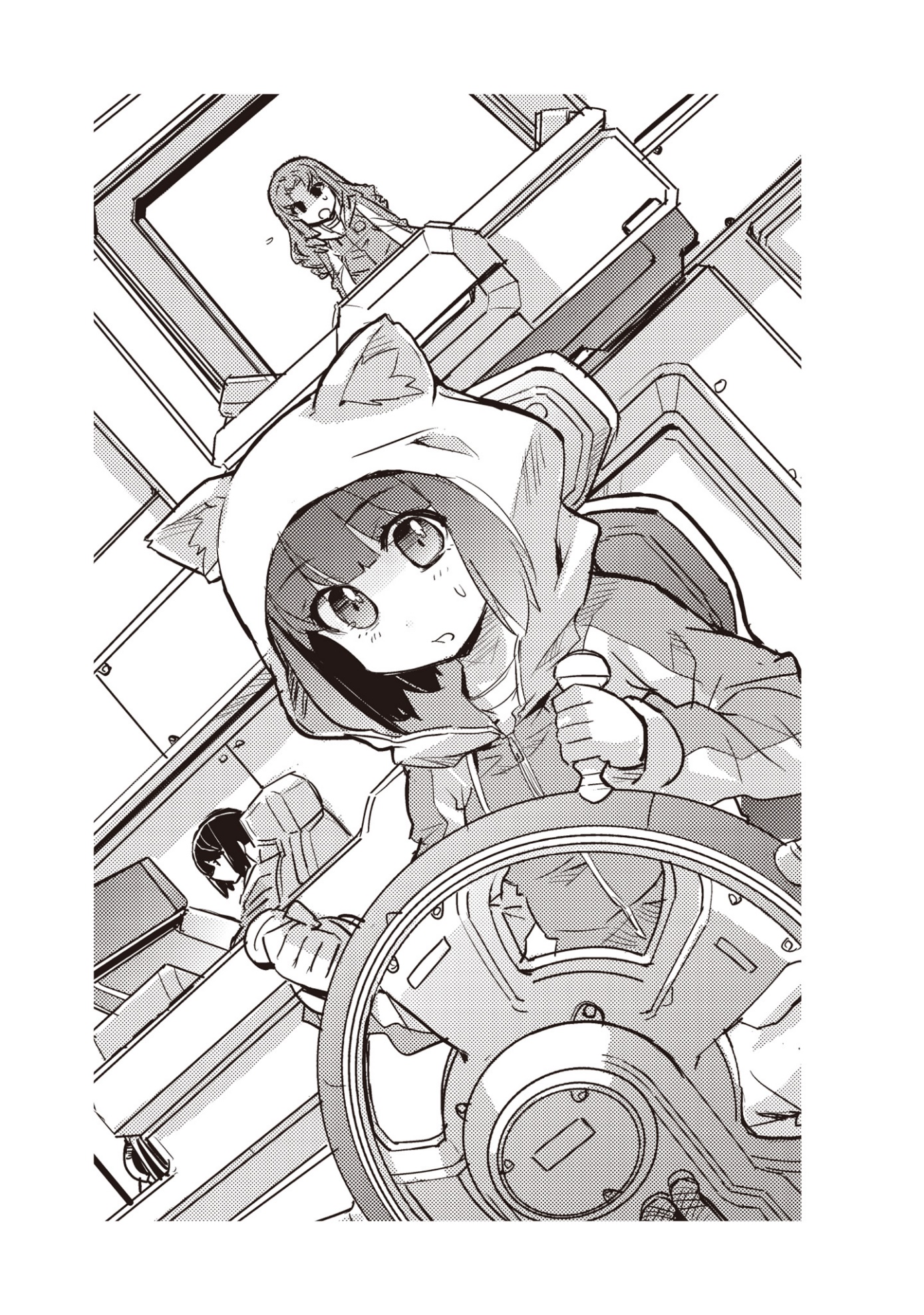 A cartoon of a child in a cat garment Description automatically generated