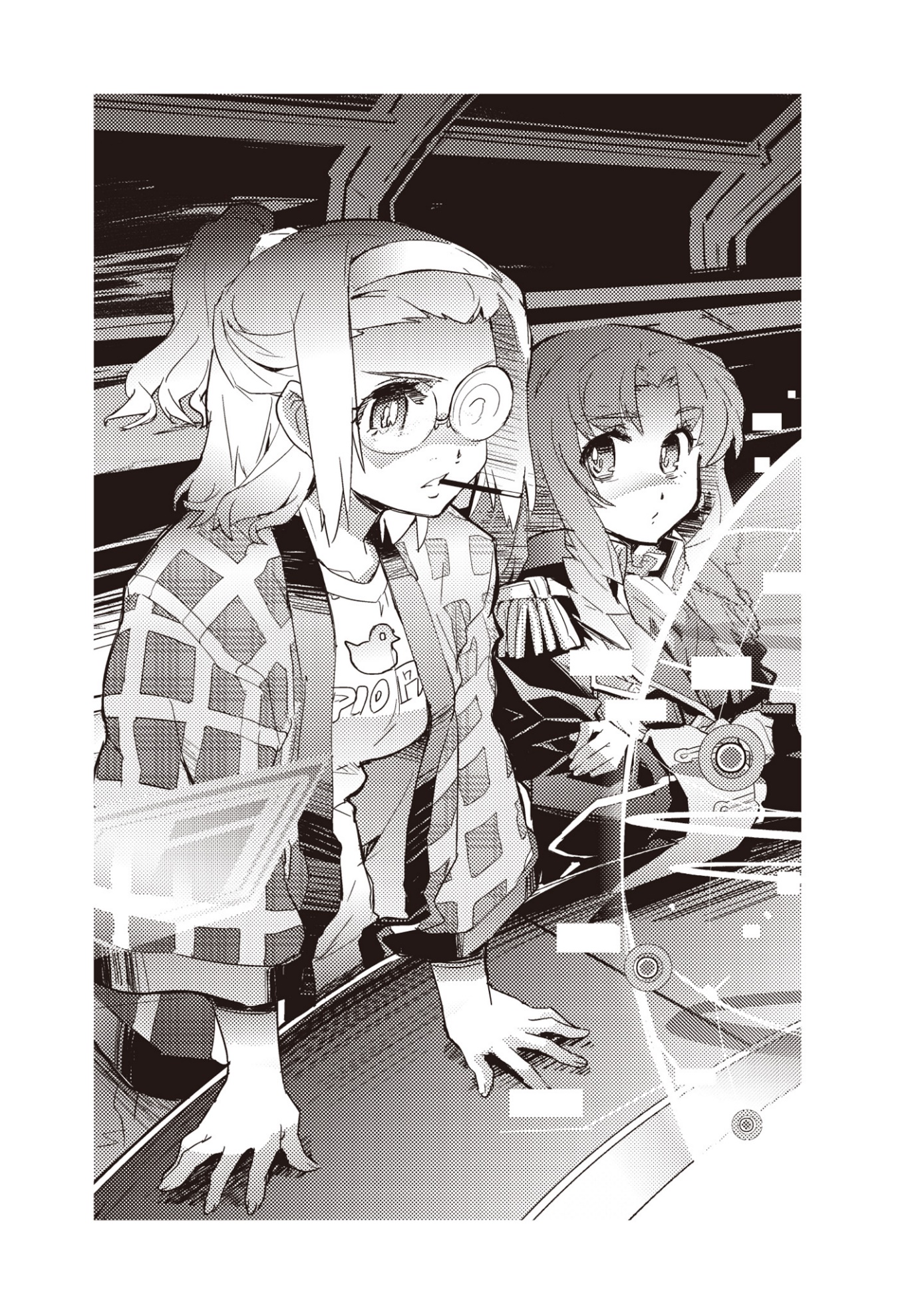 A black and white image of a couple of girls  Description automatically generated